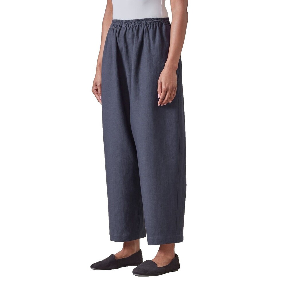 Eskandar Trouser Pant Linen Blue Cropped Elastic Waist Pull On Lagenlook Size 2